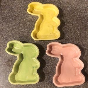 EASTER DECOR Set of 3 Pink Yellow Green Bunny Rabbit Dishes